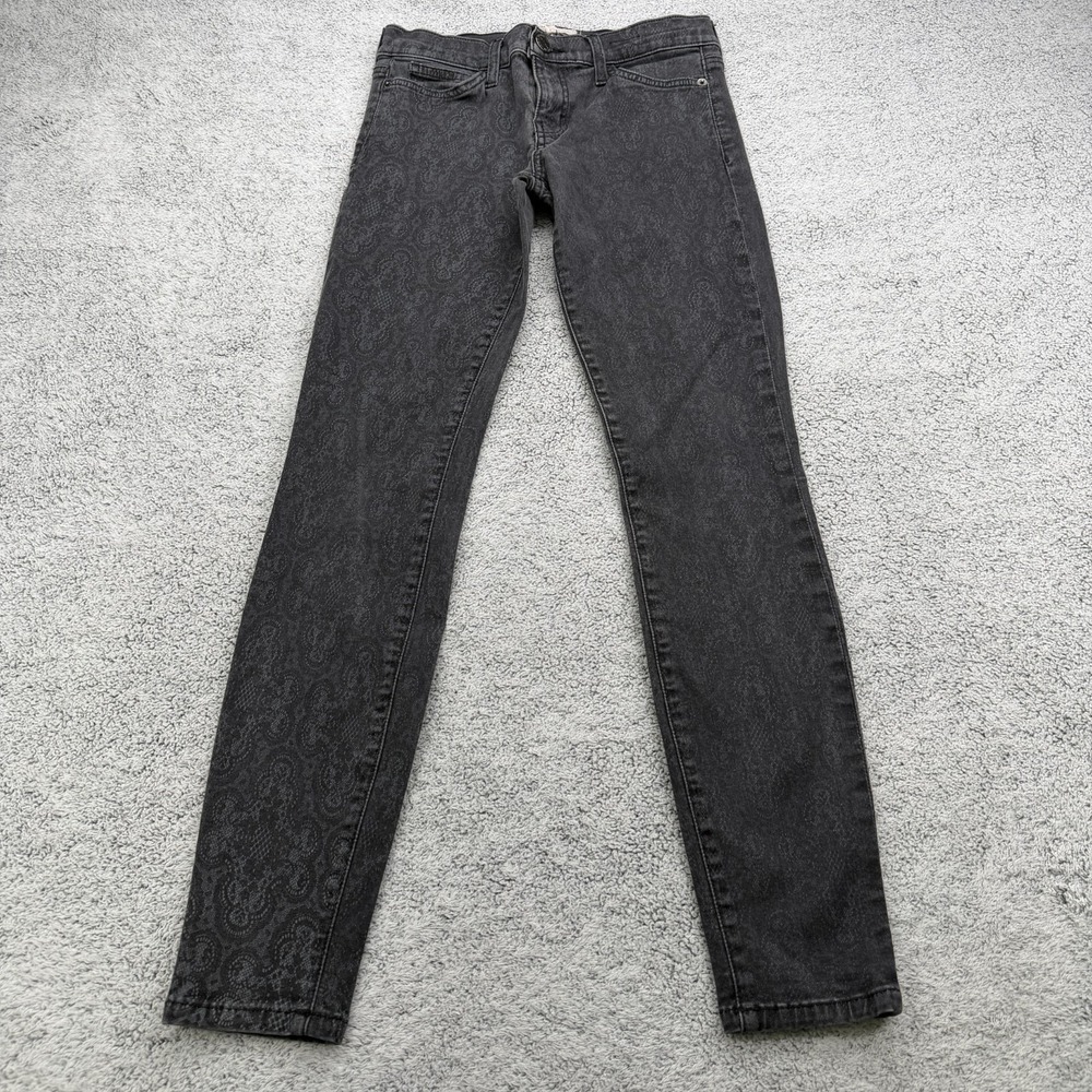 Current/Elliott Jeans Women 27 Black Antique Lace Ankle Skinny Low Rise Stretch